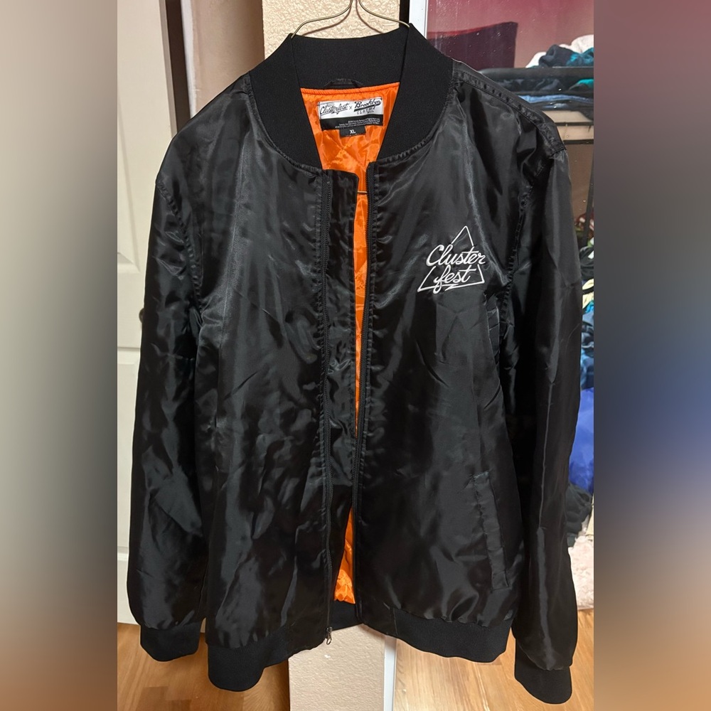 Classic Black and Orange Clusterfest Bomber Jacket